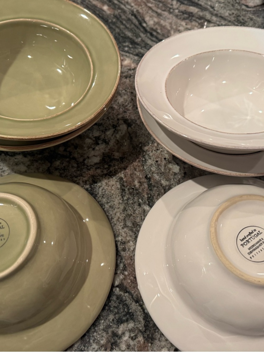 Handmade Ceramic Soup Bowls - Green and White - Set of 6